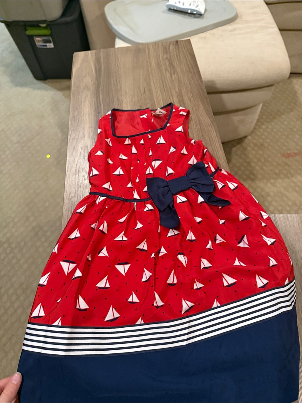 Janie and Jack Red Sailboat Print Dress with Navy Bow
